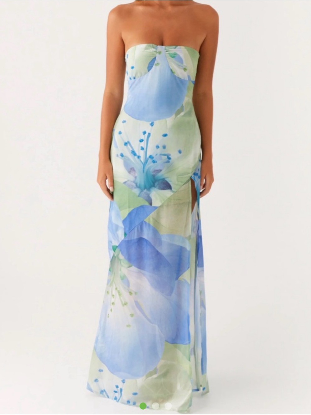 Strapless Floral Maxi Dress in Blue and Green
